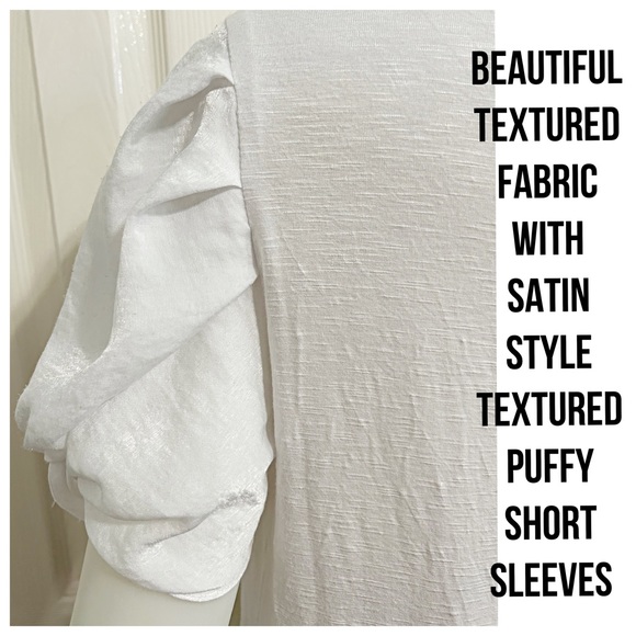 NWOT Laundry by Shelli Seagal, White Knot Tie Puffy Short Sleeved Shirt - Picture 5 of 8